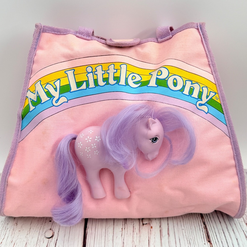 Vintage My Little Pony Pink Canvas Tote Bag 3D Blossom Pony Rainbow 1980s G1